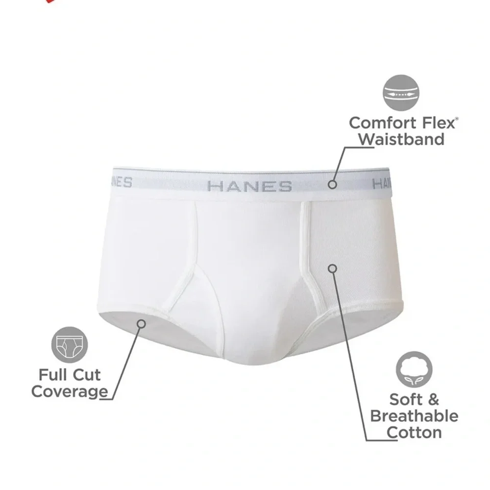 Hanes 6 Pack White Comfort Flex Cool Wicking Cotton Briefs XL NWT